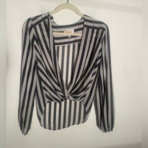Black and‎ White Striped Blouse Size Small